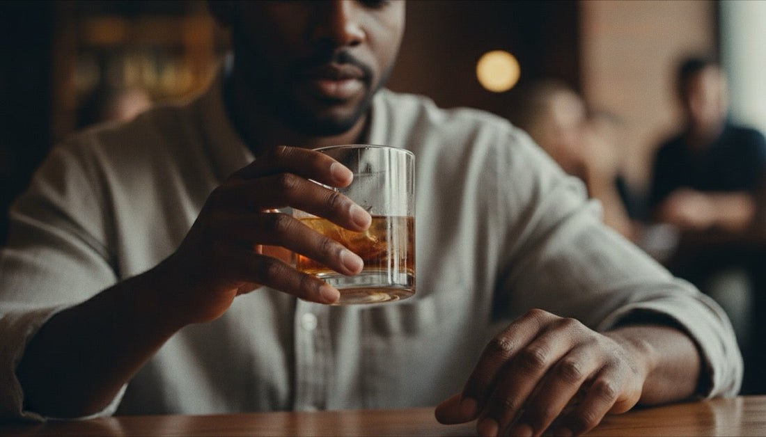 Person holding a drink before drinking — representing the pre-consumption moment where compound load matters