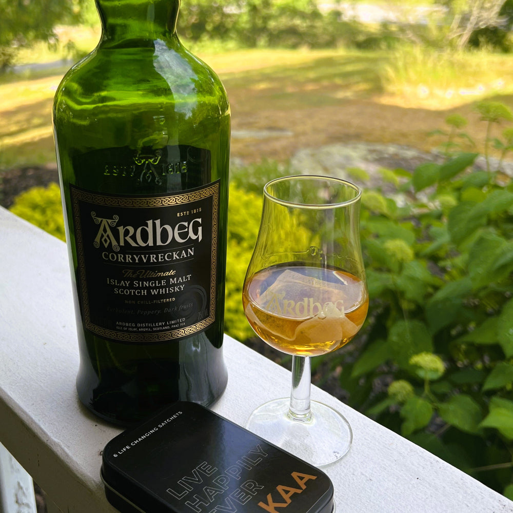 Ardbeg Corryvreckan Scotch Whisky with Original ALKAA sachet prototype.